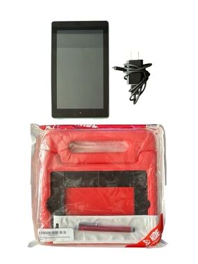 AMAZON Fire 7 Tablet with Red Case, Charger and Stylus